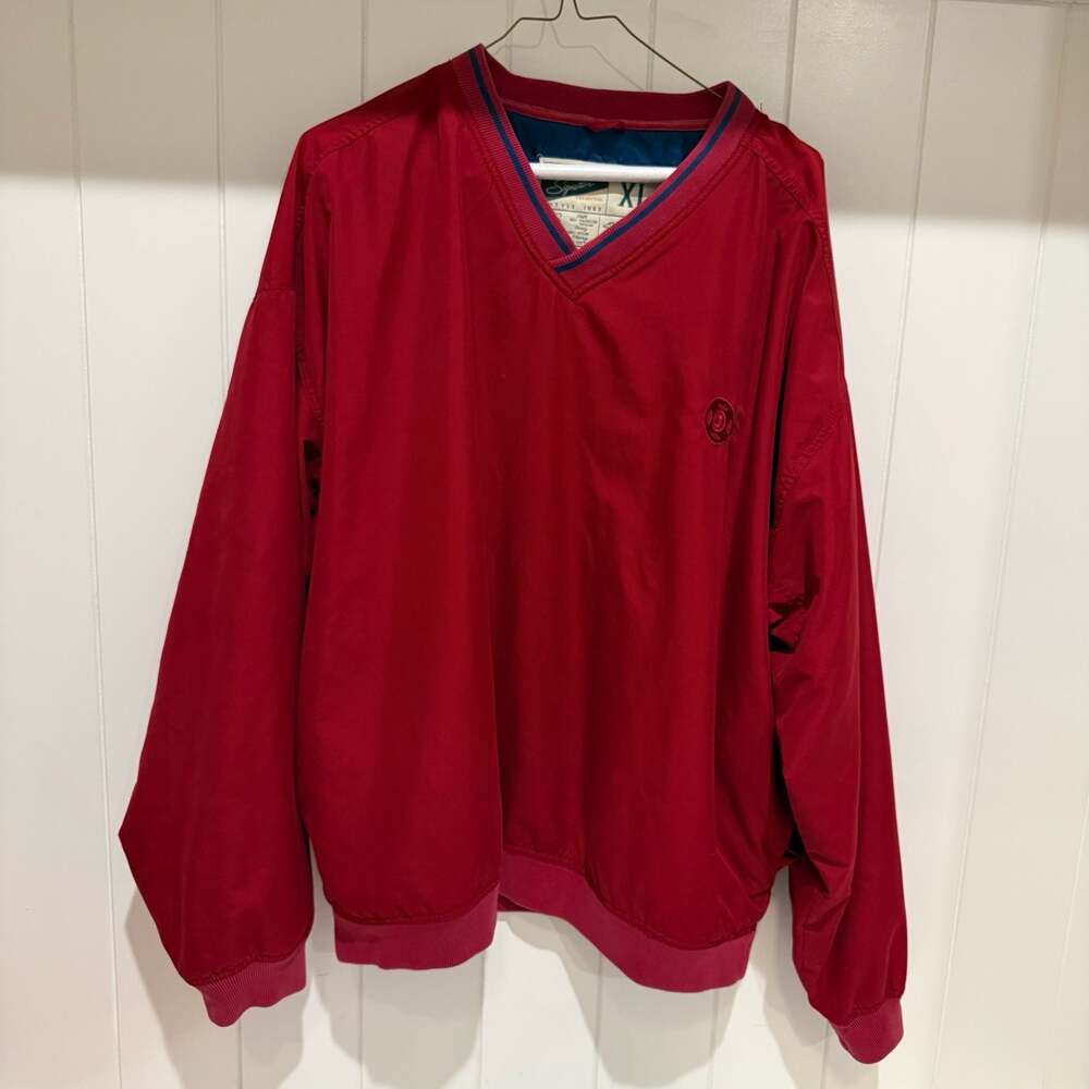 Crest Signature Collection Style 1953 Vintage Red V-Neck Windbreaker Pullover